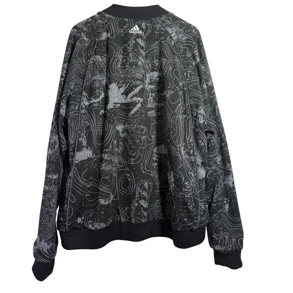 Adidas James Harden Bomber Jacket Mens Large Black Grey Topographic Snap Fleece
